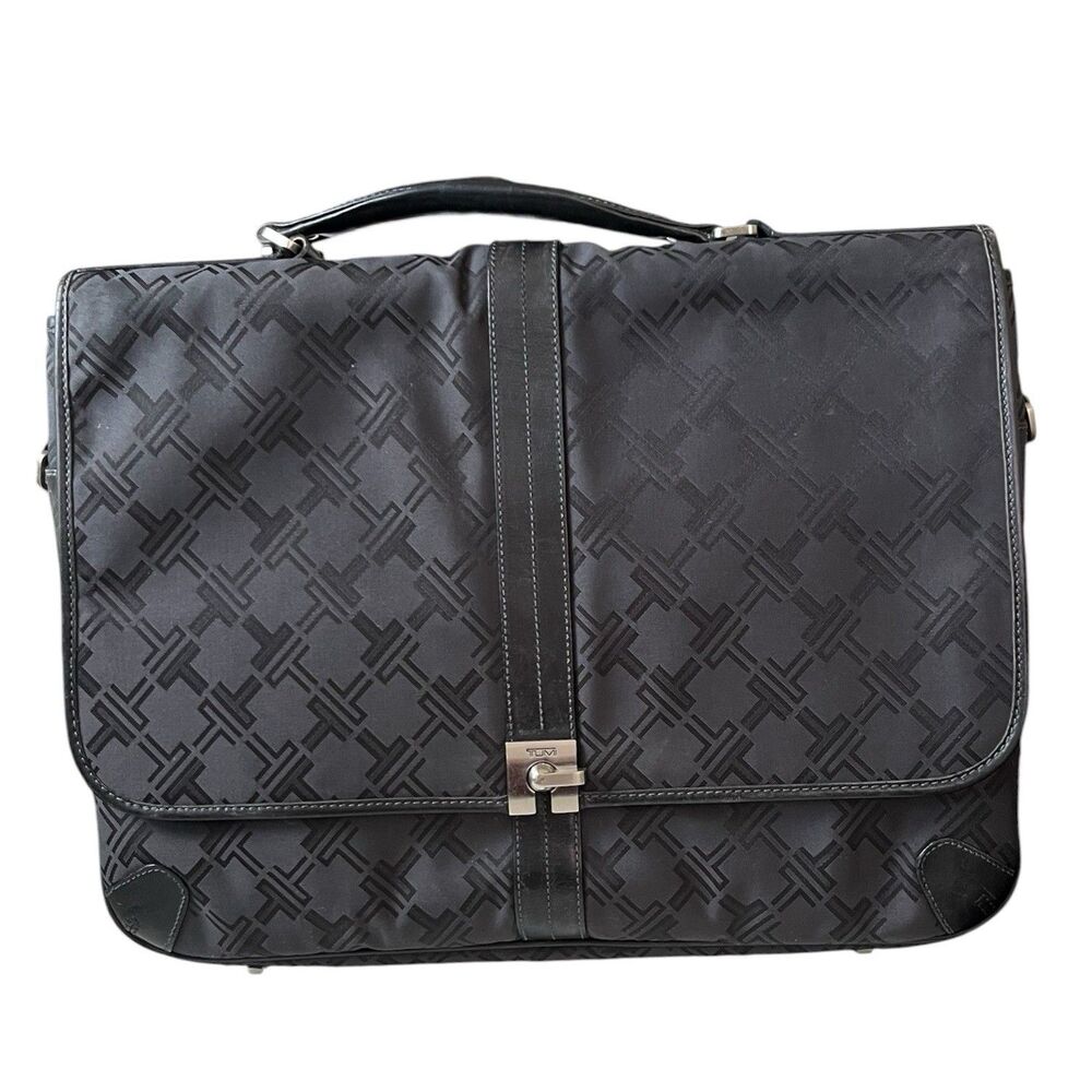 TUMI Signature Monogram T Laptop Bag Messenger Nylon No Shoulder Strap 15 x 12"